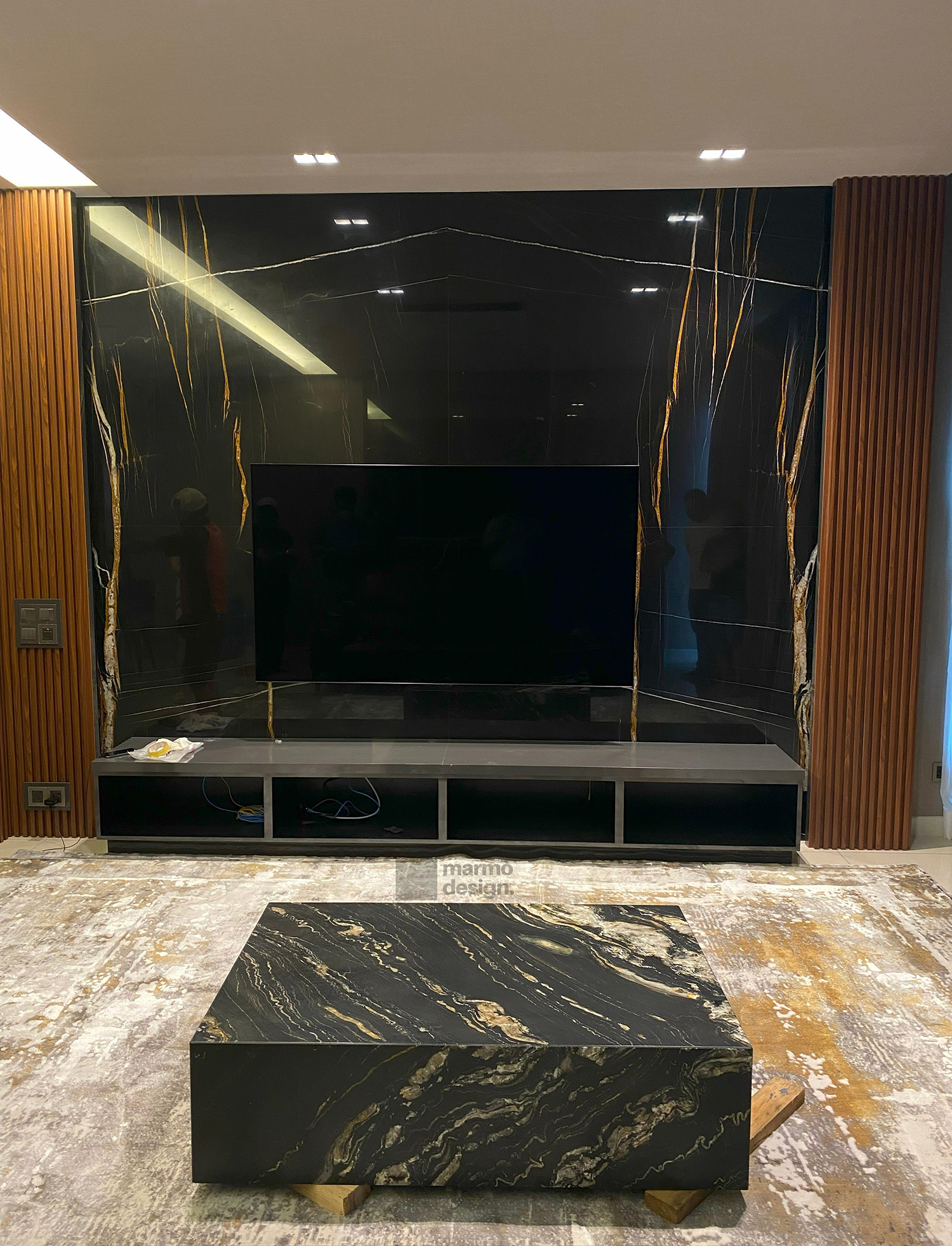 Tropical Storm Monument Coffee Table & Sahara Noir feature wall